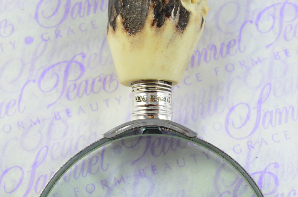 Fantastic Hand Carved Horse Stag Antler Horn Handle Magnifying Glass Silver Ferrule 1909 Made Sheffield England - Image 6