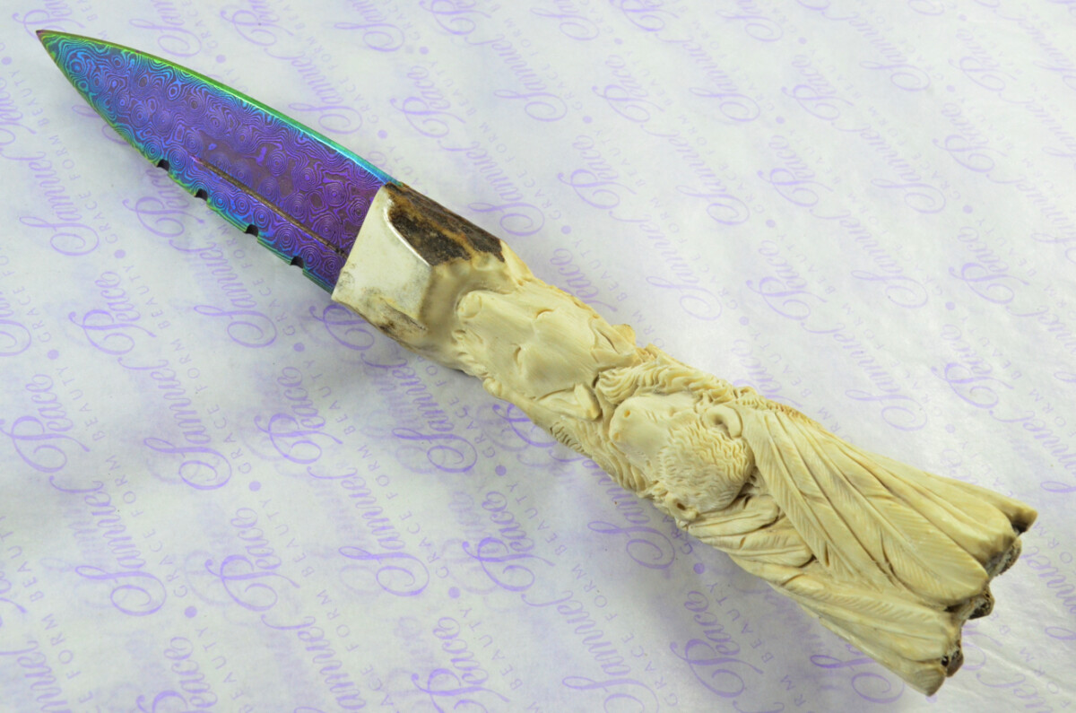 Amazing Bespoke Hand Carved American Indian Stag Horn Antler Handle Sgian Dubh Heat Treated Damascus Blade Sheffield England - Image 4