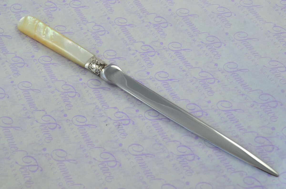 Henry Greaves Carved Mother of Pearl Handled Letter Opener Sheffield 1906 Cased - Image 7