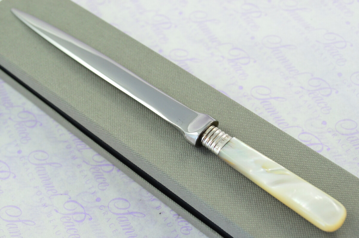 George Howson Carved Mother of Pearl Handled Letter Opener Sheffield 1915 Cased