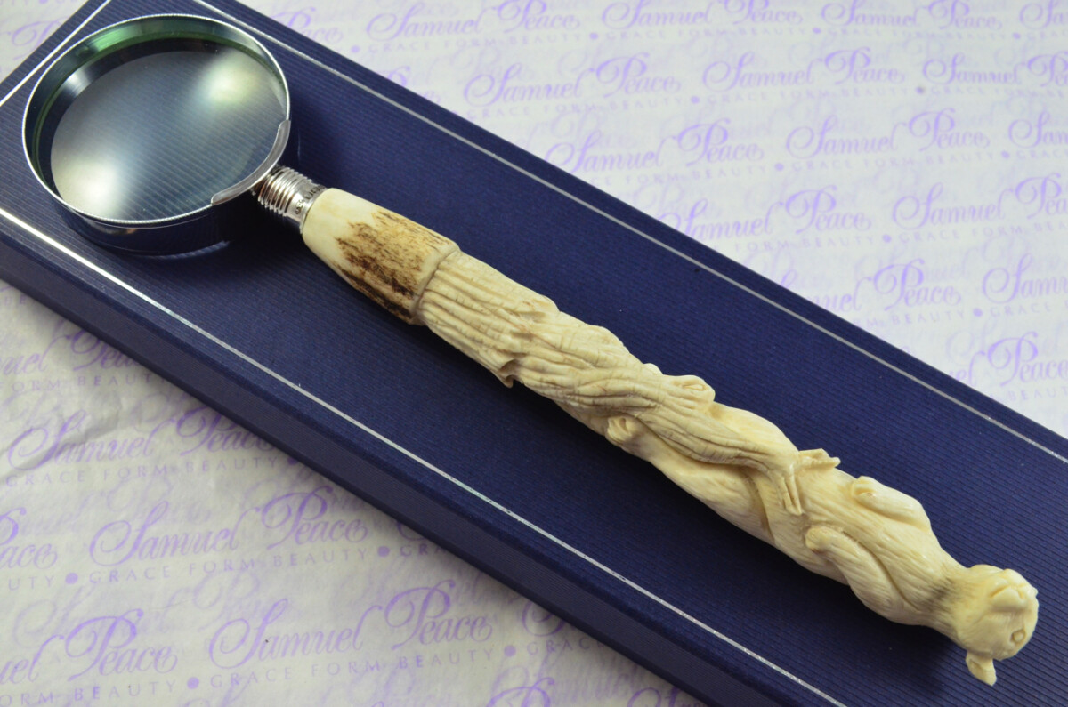Fantastic Hand Carved Squirrel Stag Antler Horn Handle Magnifying Glass Silver Ferrule 1918 Made Sheffield England