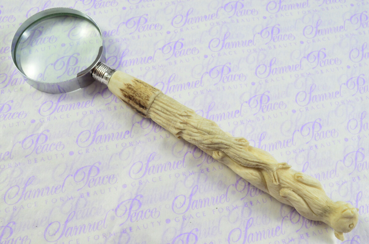 Fantastic Hand Carved Squirrel Stag Antler Horn Handle Magnifying Glass Silver Ferrule 1918 Made Sheffield England - Image 2