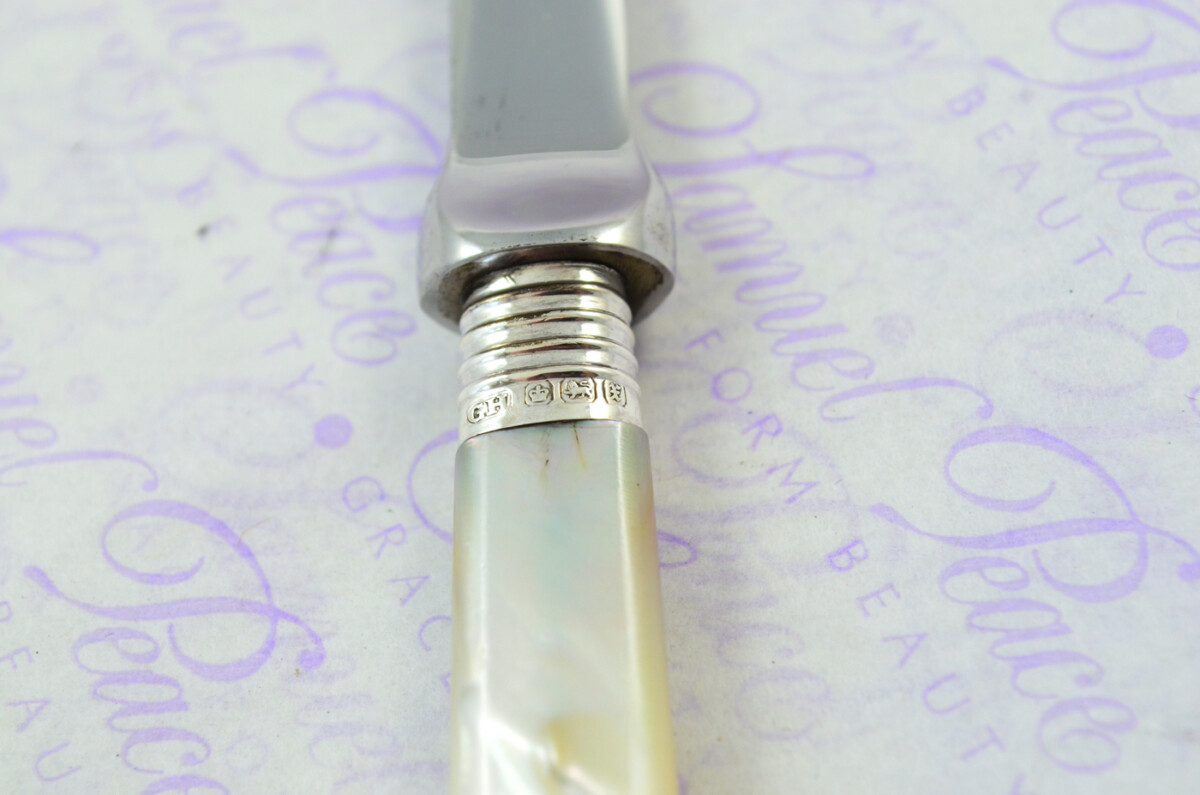 George Howson Carved Mother of Pearl Handled Letter Opener Sheffield 1915 Cased - Image 4