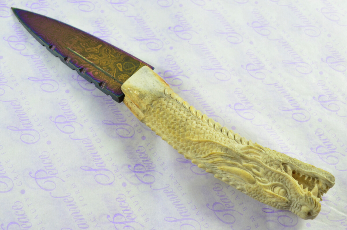 Amazing Bespoke Hand Chinese Dragon Stag Horn Antler Handle Sgian Dubh Heat Treated Damascus Blade Sheffield England - Image 6