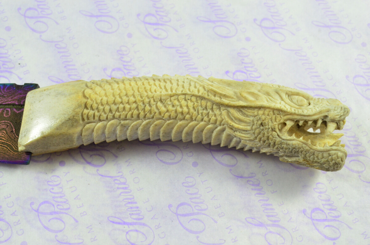 Amazing Bespoke Hand Chinese Dragon Stag Horn Antler Handle Sgian Dubh Heat Treated Damascus Blade Sheffield England - Image 7
