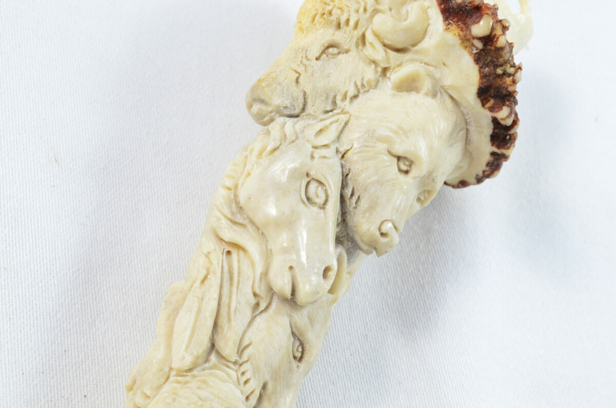 Totem Pole Carved Walking Stick Cane Top Handle Stag Antler Horn Made Sheffield England - Image 8