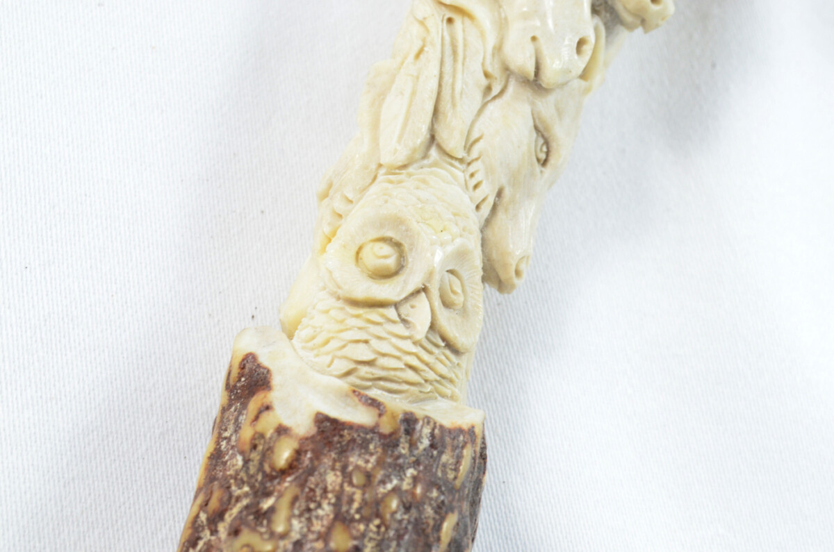 Totem Pole Carved Walking Stick Cane Top Handle Stag Antler Horn Made Sheffield England - Image 7