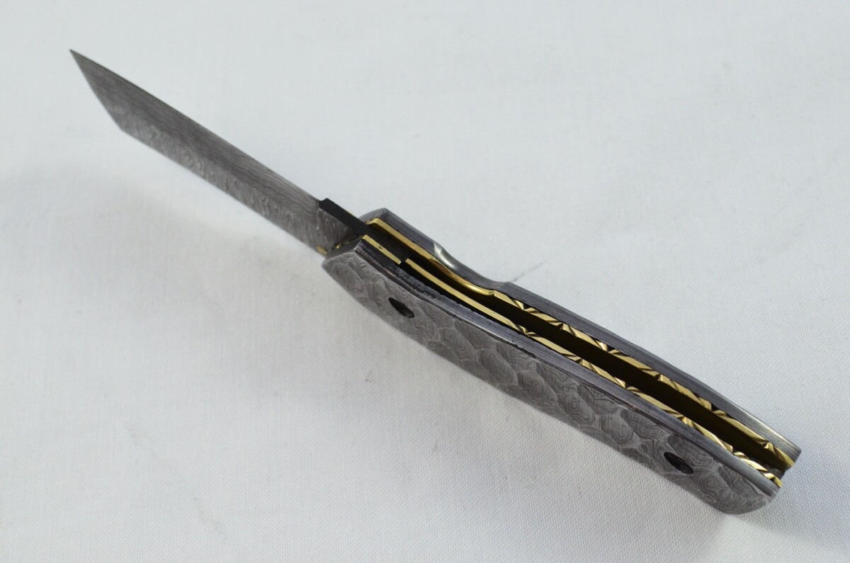 Amazing Full Damascus Bladed and scaled Handled Pen/Pocket Tool With Leather Sheath - Image 6