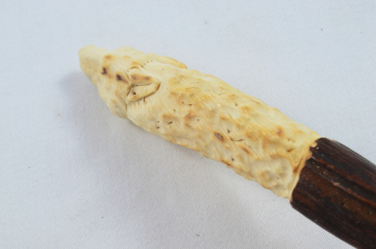 Carved Wolf Walking Stick Cane Top Handle Stag Antler Horn Made Sheffield England - Image 4