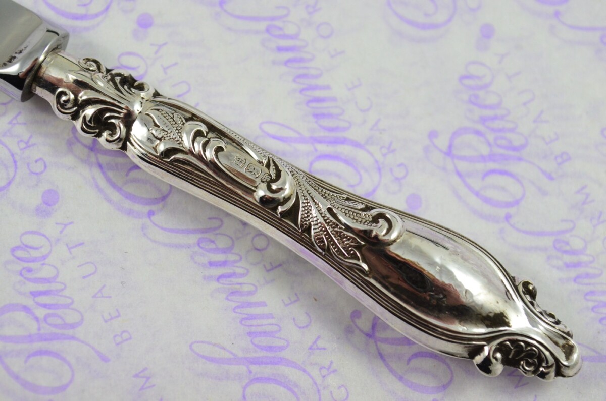 Mappin & Webb Sheffield Sterling Silver Handled Letter Opener/Paper knife Ornate Shell Pattern 1910 - Image 3
