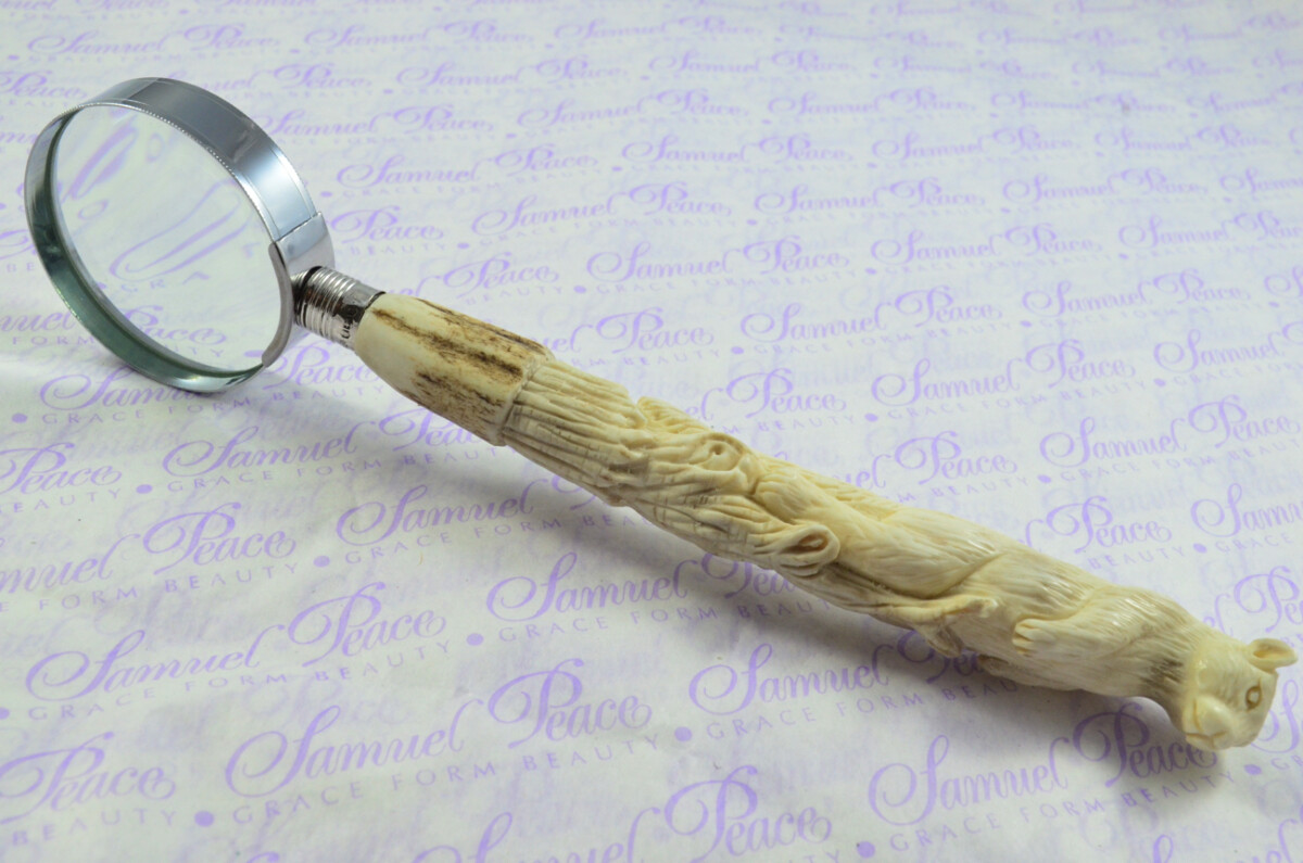 Fantastic Hand Carved Squirrel Stag Antler Horn Handle Magnifying Glass Silver Ferrule 1918 Made Sheffield England - Image 4