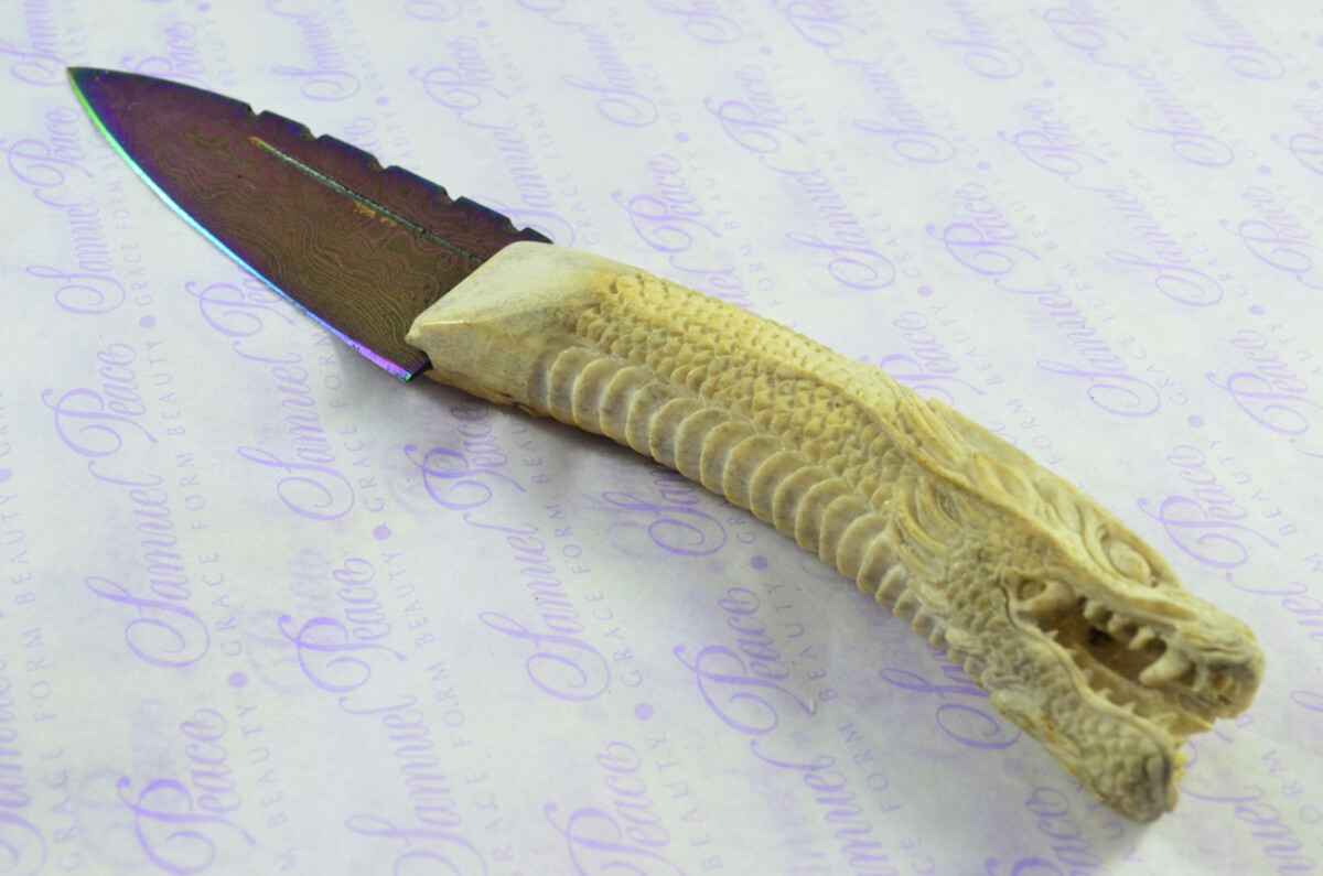 Amazing Bespoke Hand Chinese Dragon Stag Horn Antler Handle Sgian Dubh Heat Treated Damascus Blade Sheffield England - Image 5