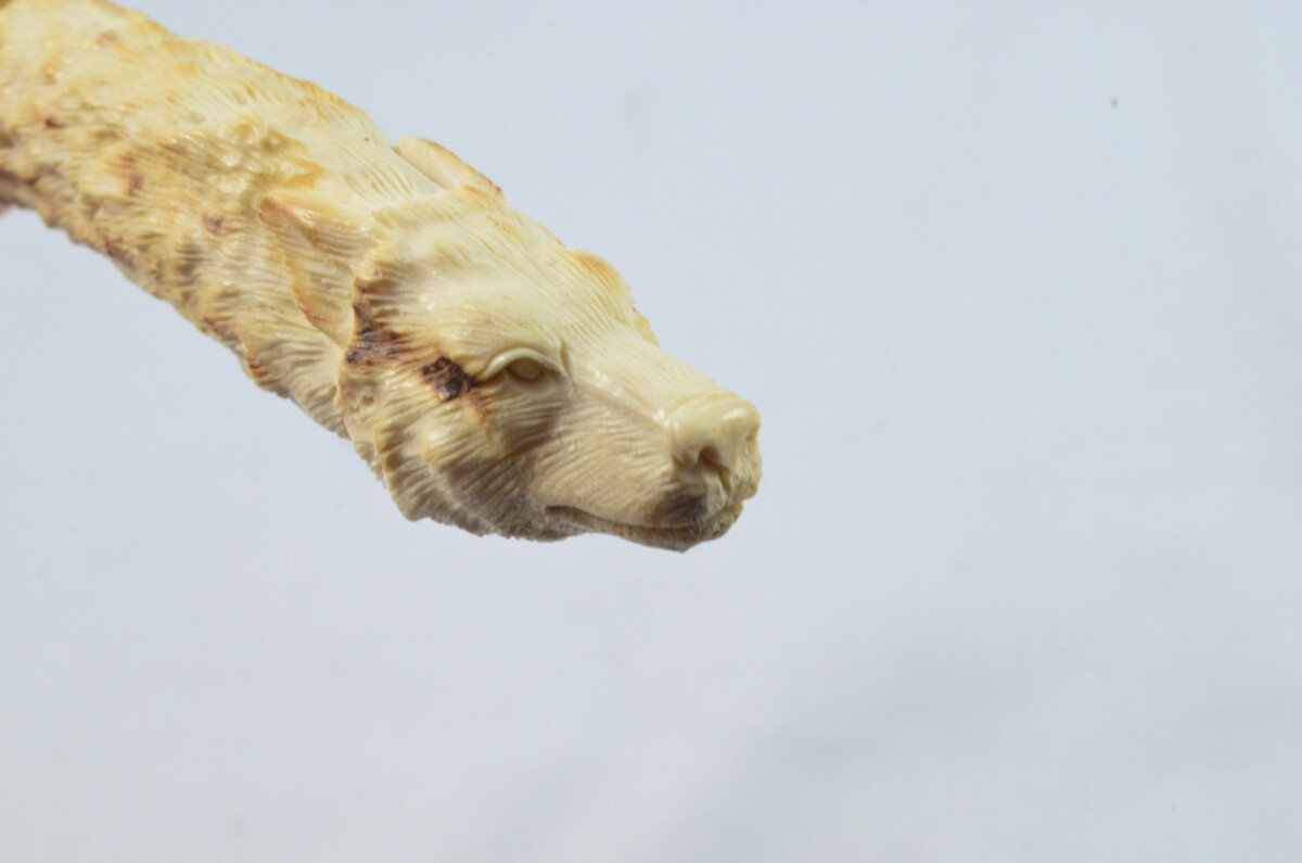 Carved Wolf Walking Stick Cane Top Handle Stag Antler Horn Made Sheffield England - Image 2