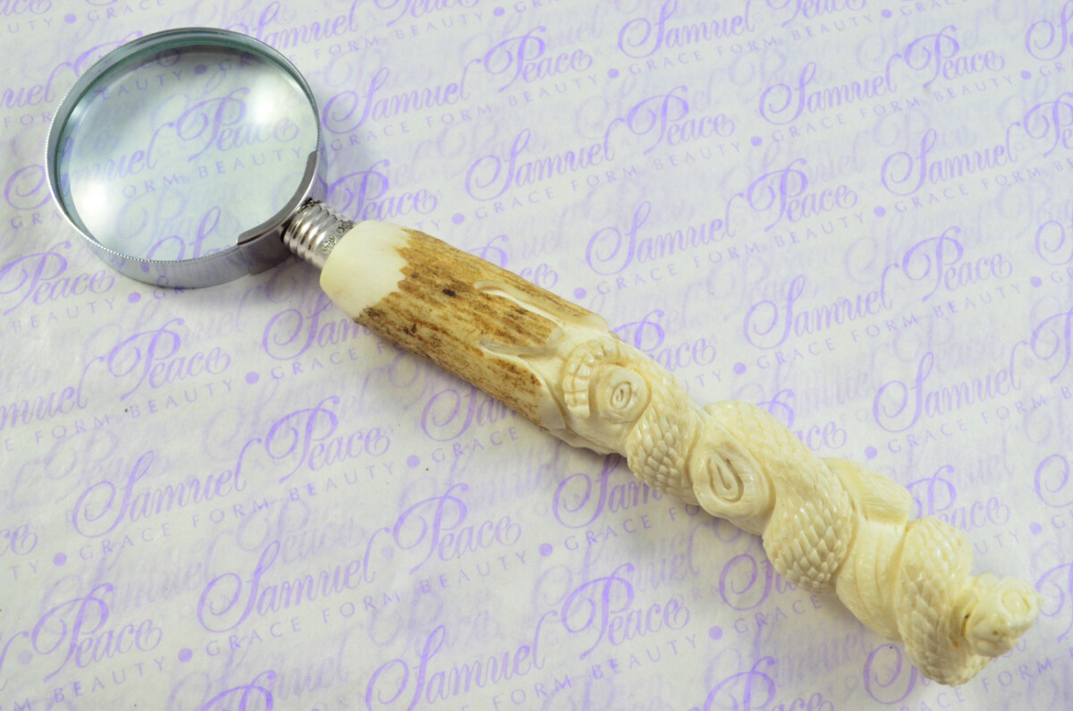Fantastic Hand Carved Snake Stag Antler Horn Handle Magnifying Glass Silver Ferrule 1928 Made Sheffield England - Image 2