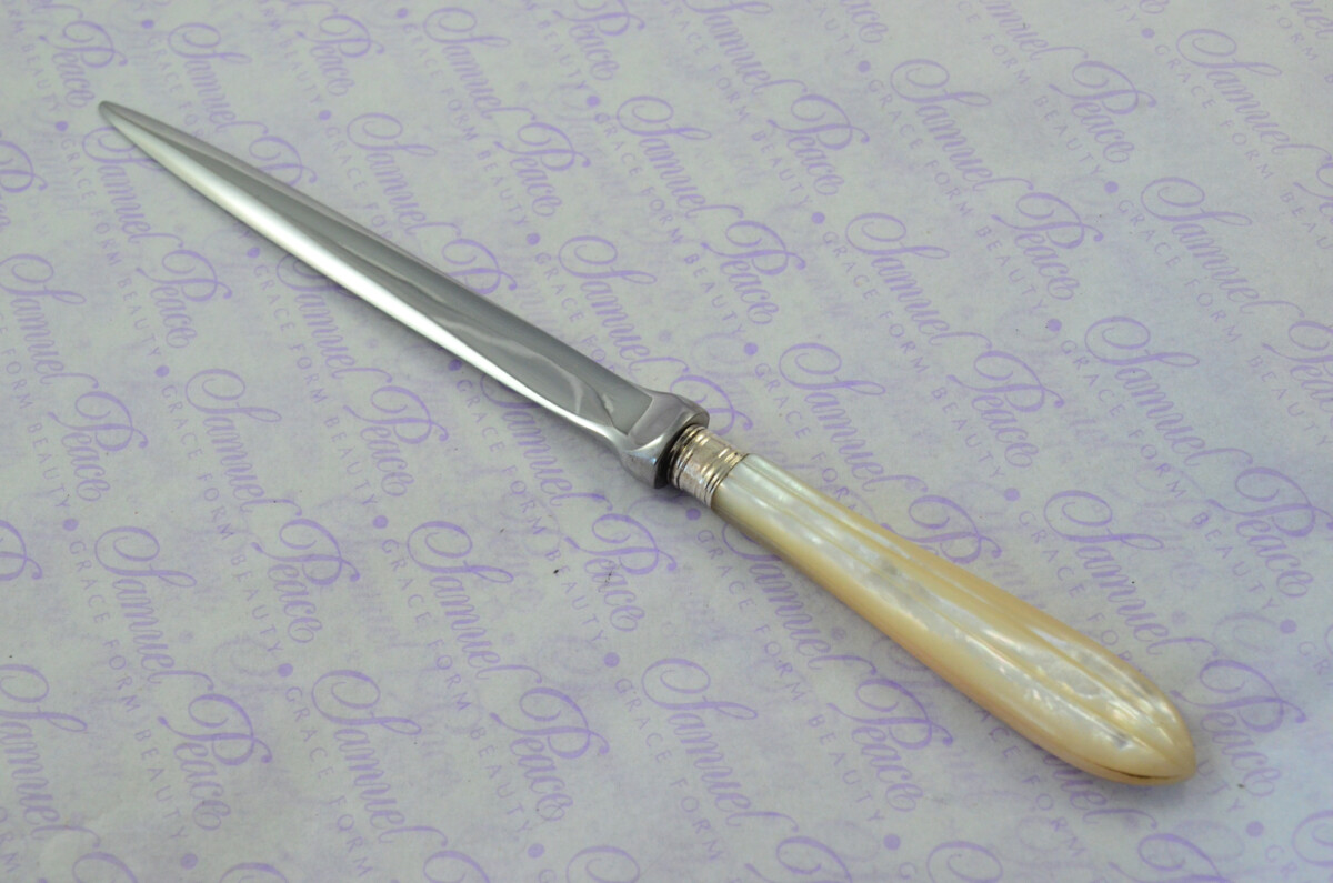 J. A. Scholes Carved Mother of Pearl Handled Letter Opener Sheffield 1915 Cased - Image 2