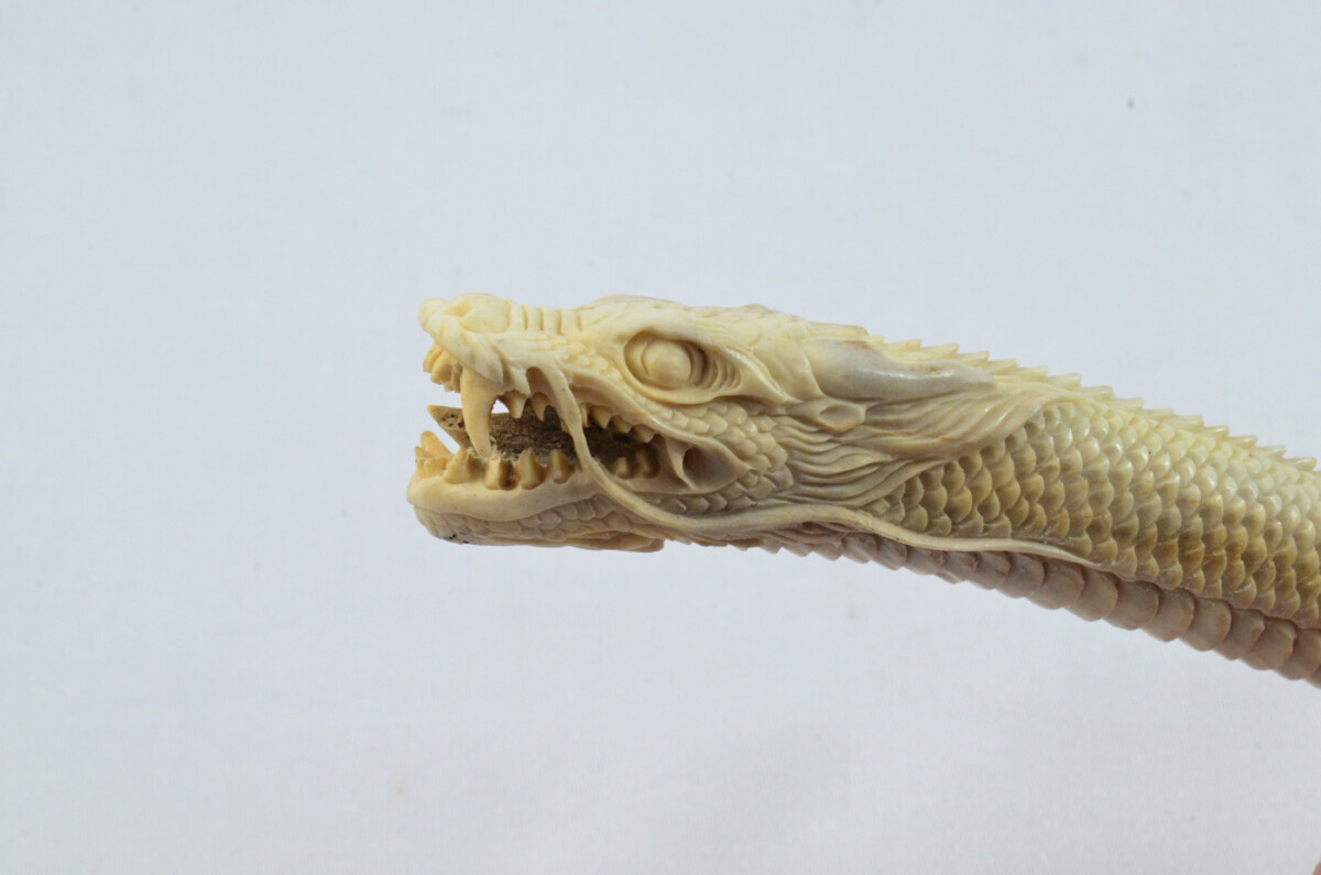 Chinese Dragon Carved Walking Stick Cane Top Handle Stag Antler Horn Made Sheffield England - Image 3