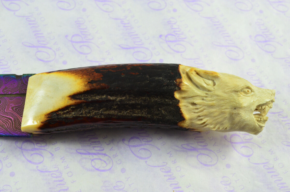Amazing Bespoke Hand Wolf Stag Horn Antler Handle Sgian Dubh Heat Treated Damascus Blade Sheffield England - Image 7