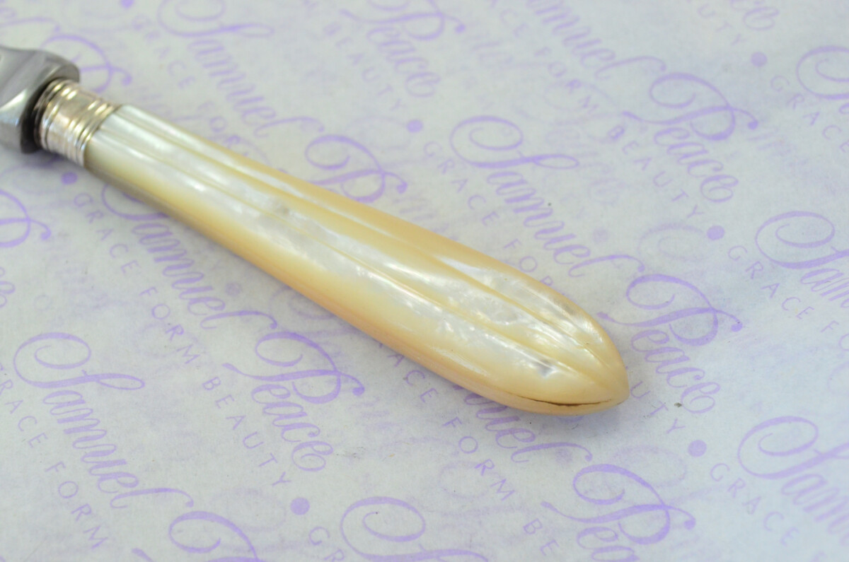 J. A. Scholes Carved Mother of Pearl Handled Letter Opener Sheffield 1915 Cased - Image 3