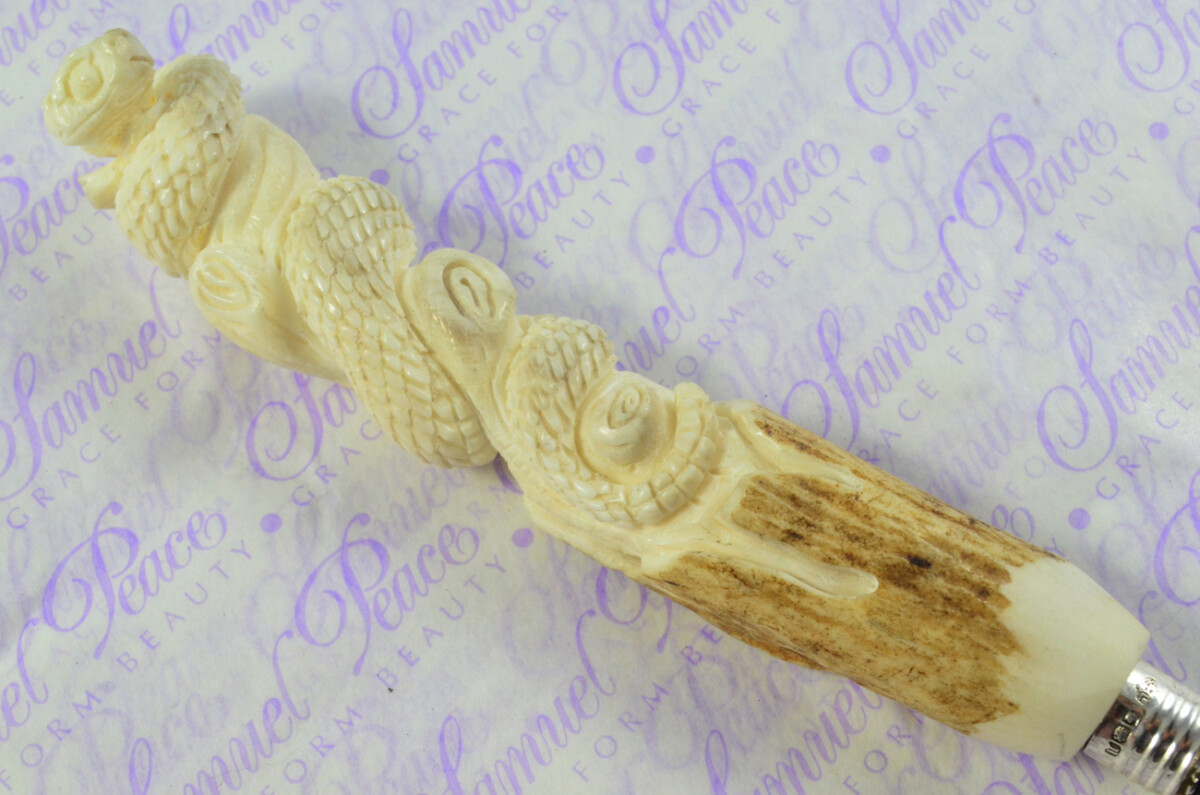 Fantastic Hand Carved Snake Stag Antler Horn Handle Magnifying Glass Silver Ferrule 1928 Made Sheffield England - Image 7