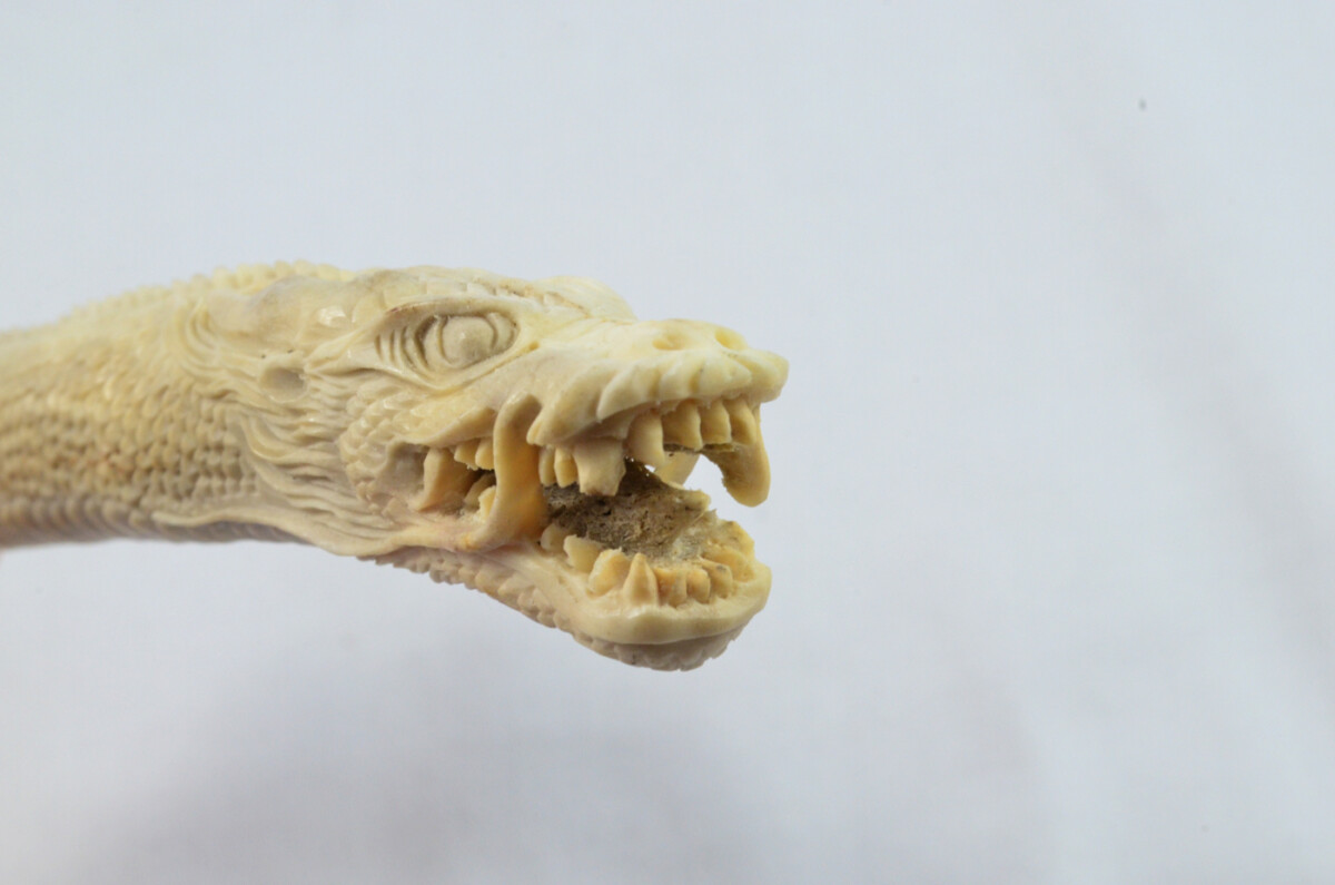 Chinese Dragon Carved Walking Stick Cane Top Handle Stag Antler Horn Made Sheffield England