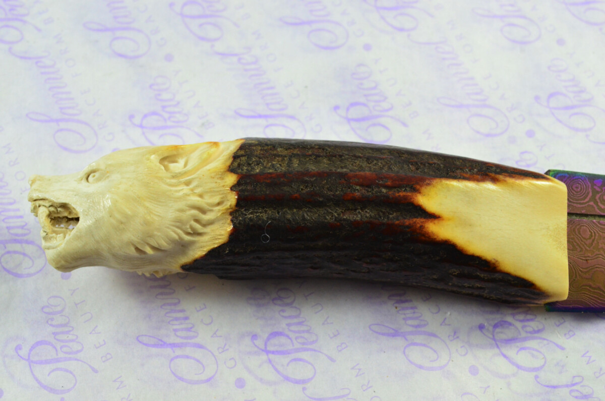 Amazing Bespoke Hand Wolf Stag Horn Antler Handle Sgian Dubh Heat Treated Damascus Blade Sheffield England - Image 8