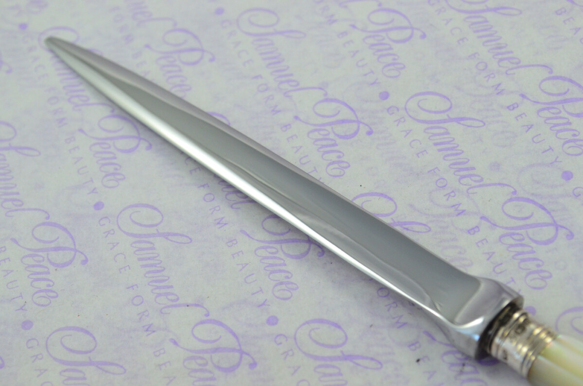 J. A. Scholes Carved Mother of Pearl Handled Letter Opener Sheffield 1915 Cased - Image 5