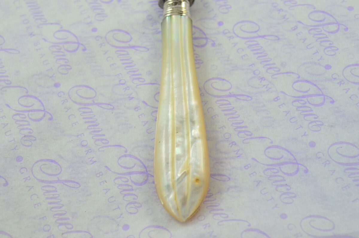 J. A. Scholes Carved Mother of Pearl Handled Letter Opener Sheffield 1915 Cased - Image 7