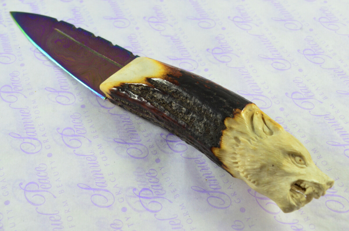 Amazing Bespoke Hand Wolf Stag Horn Antler Handle Sgian Dubh Heat Treated Damascus Blade Sheffield England - Image 5