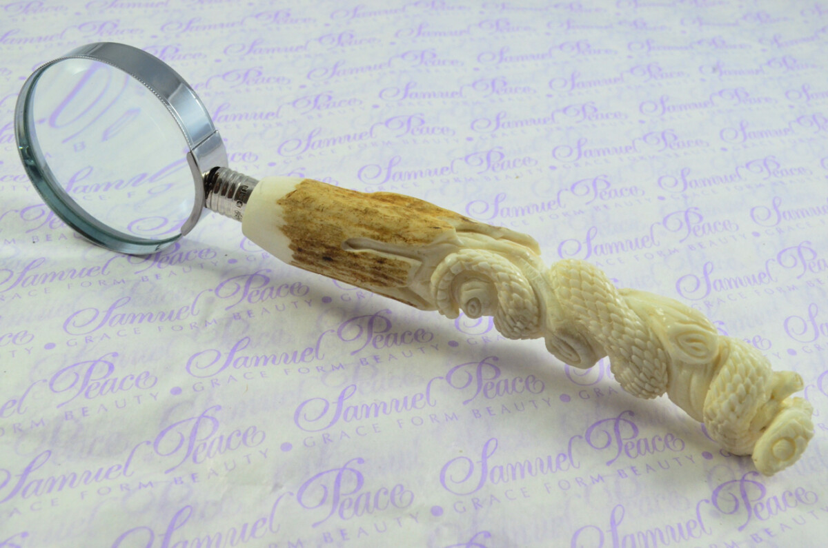 Fantastic Hand Carved Snake Stag Antler Horn Handle Magnifying Glass Silver Ferrule 1928 Made Sheffield England - Image 3