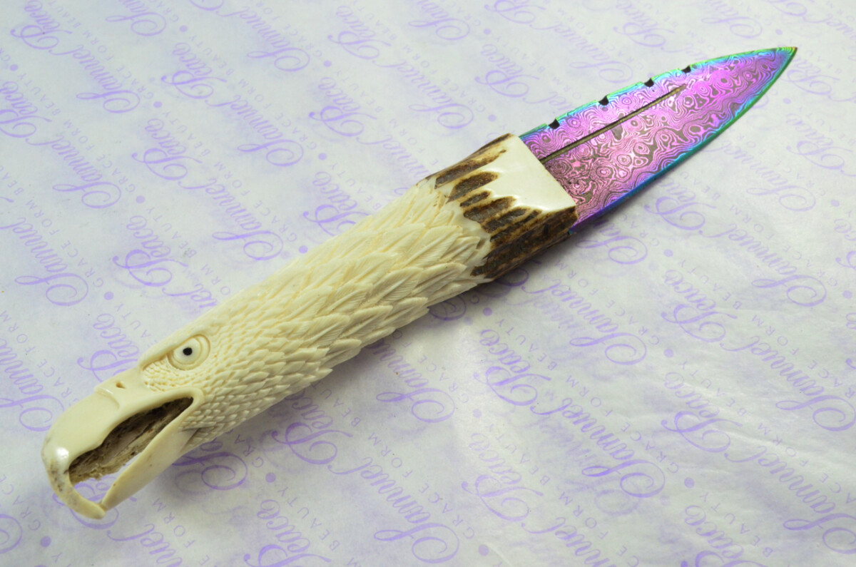 Amazing Bespoke Hand American Eagle Stag Horn Antler Handle Sgian Dubh Heat Treated Damascus Blade Sheffield England - Image 3