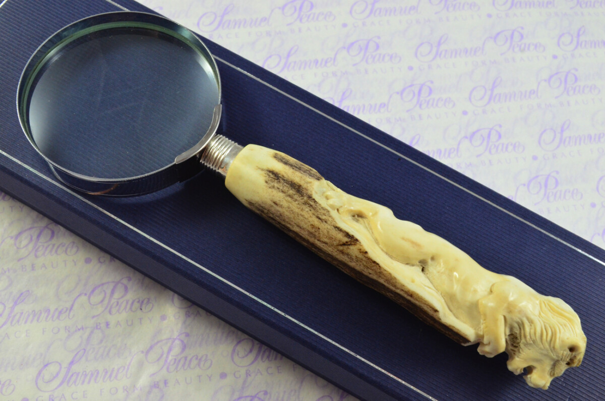 Fantastic Hand Carved Lion Stag Antler Horn Handle Magnifying Glass Silver Ferrule 1918 Made Sheffield England