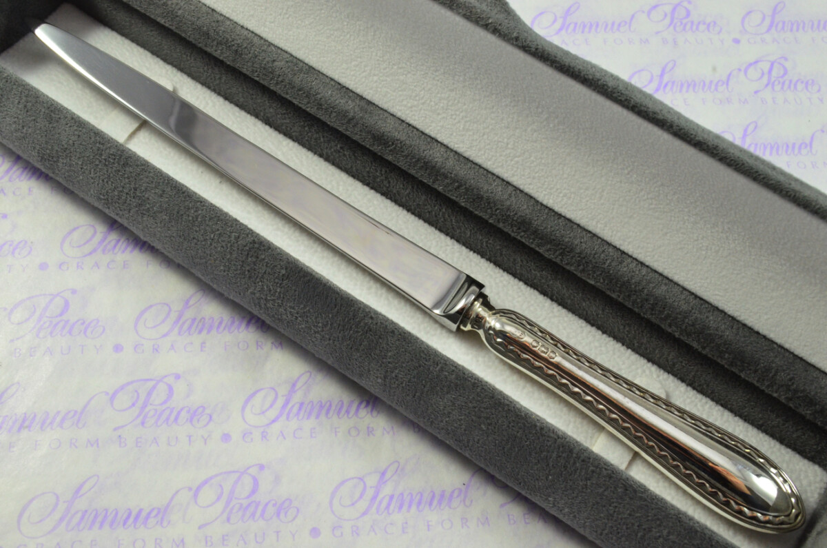 John Biggin Sheffield Sterling Silver Handled Letter Opener Feather Edge Pattern 1924 Cased - Image 2