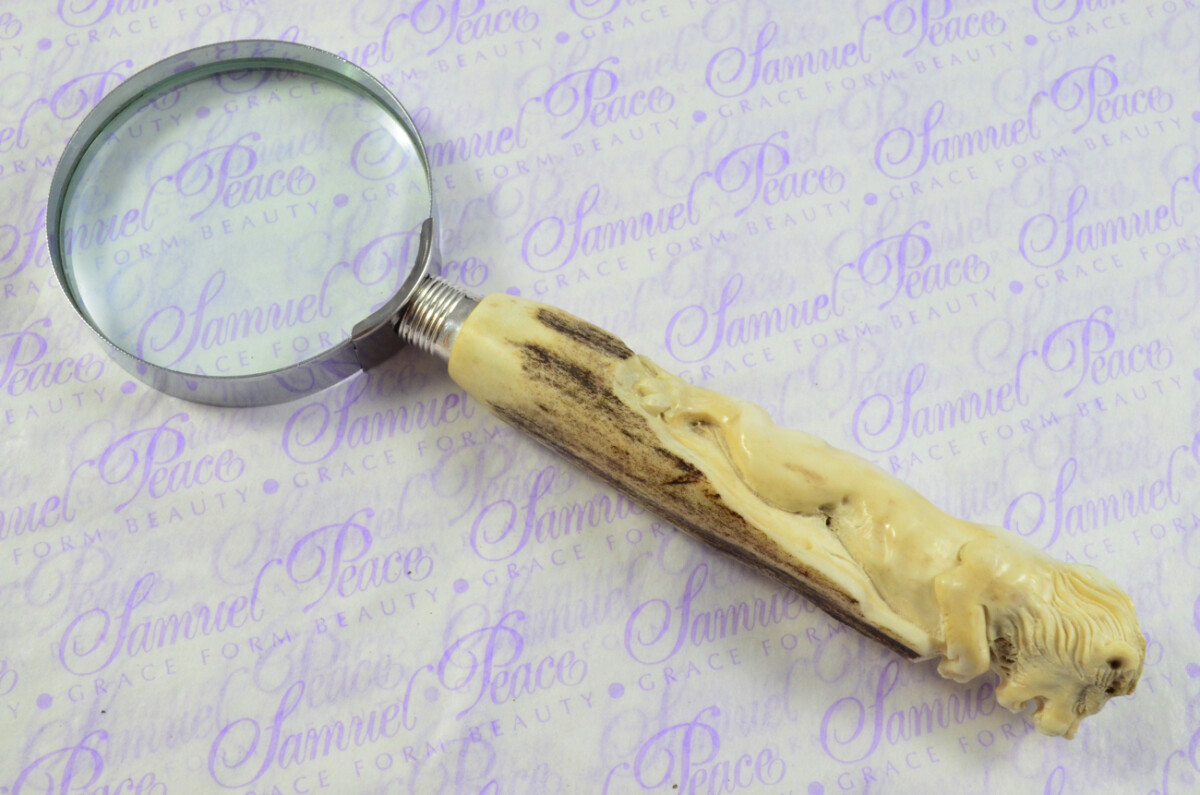 Fantastic Hand Carved Lion Stag Antler Horn Handle Magnifying Glass Silver Ferrule 1918 Made Sheffield England - Image 2