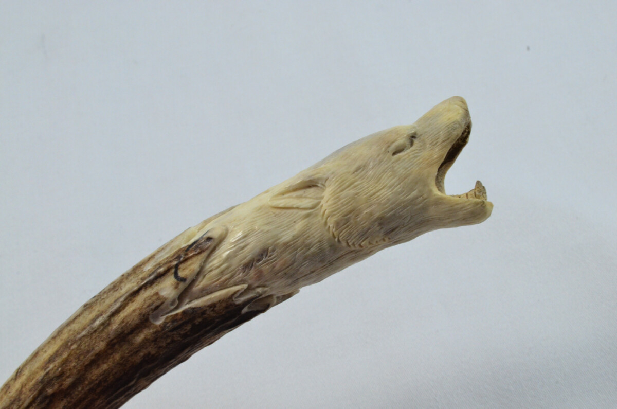 Bear Carved Walking Stick Cane Top Handle Stag Antler Horn Made Sheffield England - Image 4