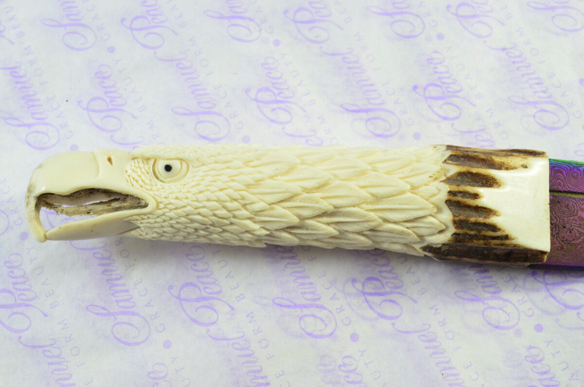 Amazing Bespoke Hand American Eagle Stag Horn Antler Handle Sgian Dubh Heat Treated Damascus Blade Sheffield England - Image 8