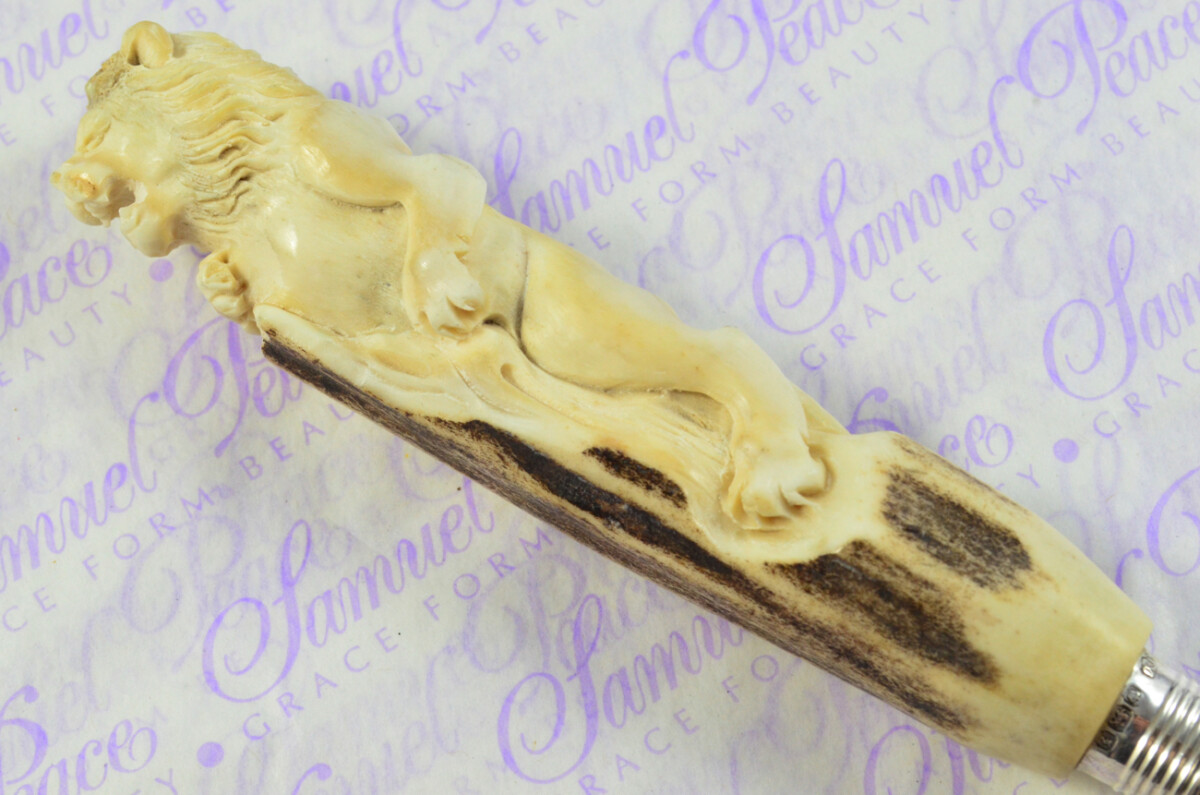 Fantastic Hand Carved Lion Stag Antler Horn Handle Magnifying Glass Silver Ferrule 1918 Made Sheffield England - Image 3