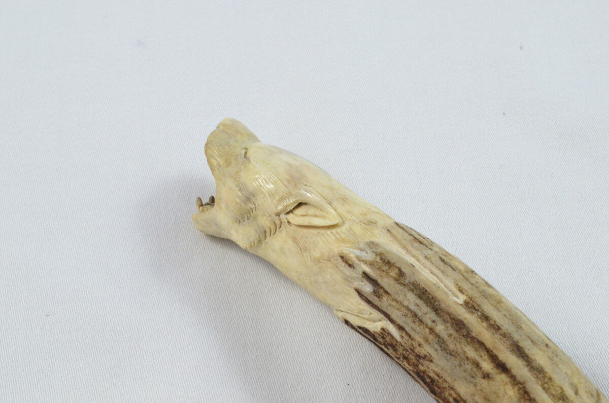Bear Carved Walking Stick Cane Top Handle Stag Antler Horn Made Sheffield England - Image 2