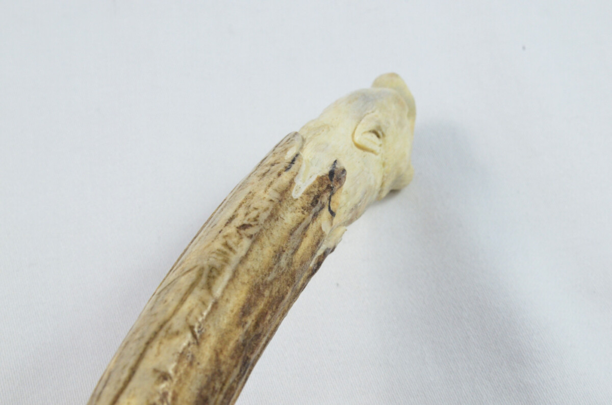 Bear Carved Walking Stick Cane Top Handle Stag Antler Horn Made Sheffield England - Image 3