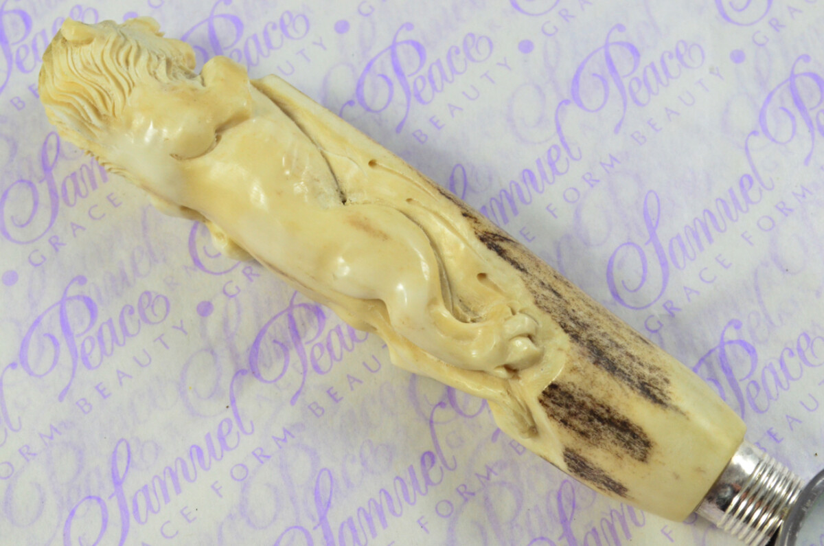Fantastic Hand Carved Lion Stag Antler Horn Handle Magnifying Glass Silver Ferrule 1918 Made Sheffield England - Image 4