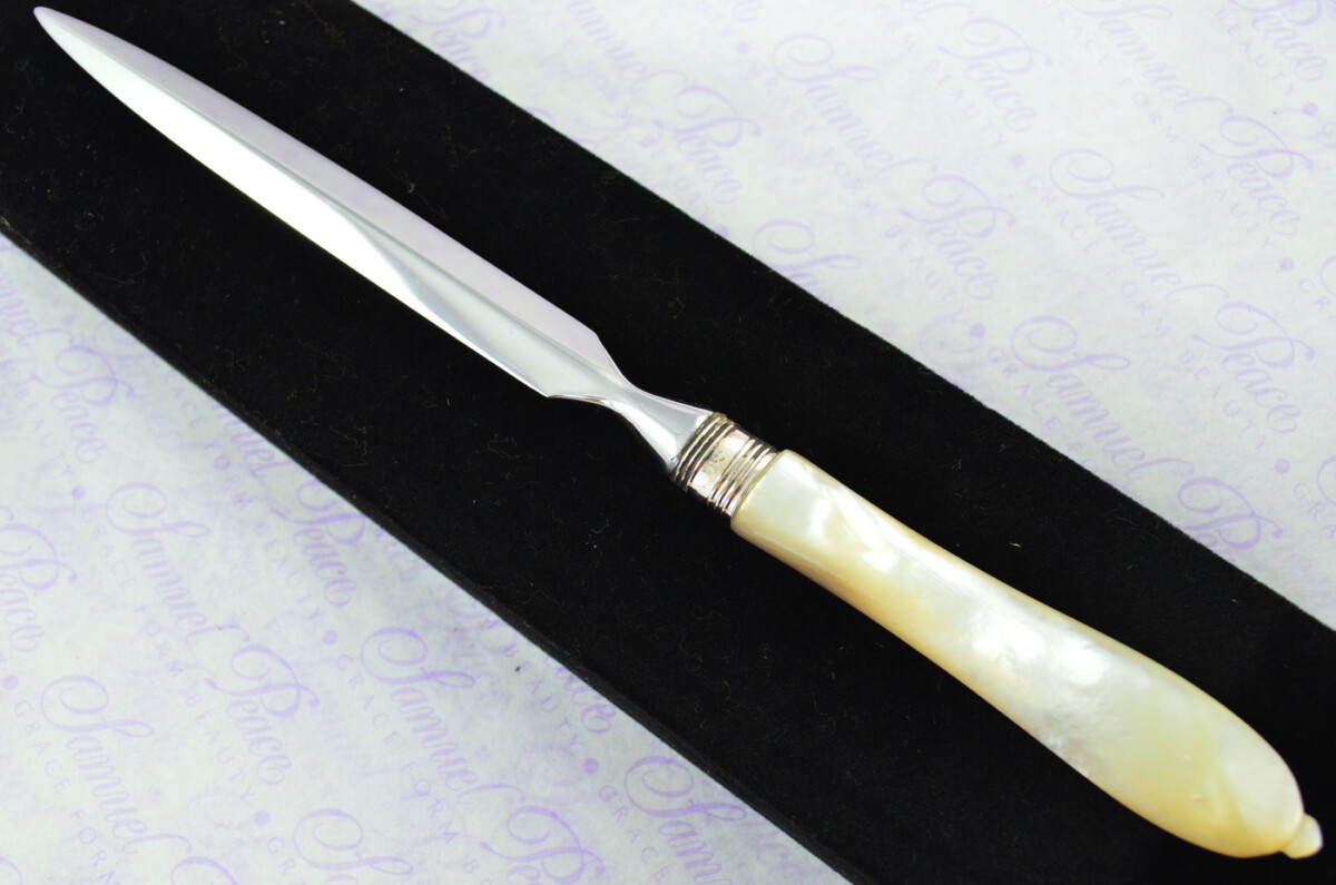 J. A. Scholes Carved Mother of Pearl Handled Letter Opener Sheffield 1896 Cased
