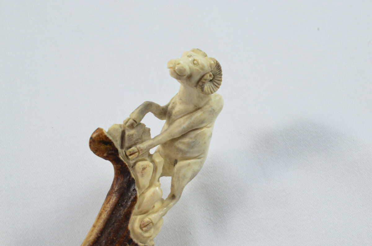Ram Carved Walking Stick Cane Top Handle Stag Antler Horn Made Sheffield England