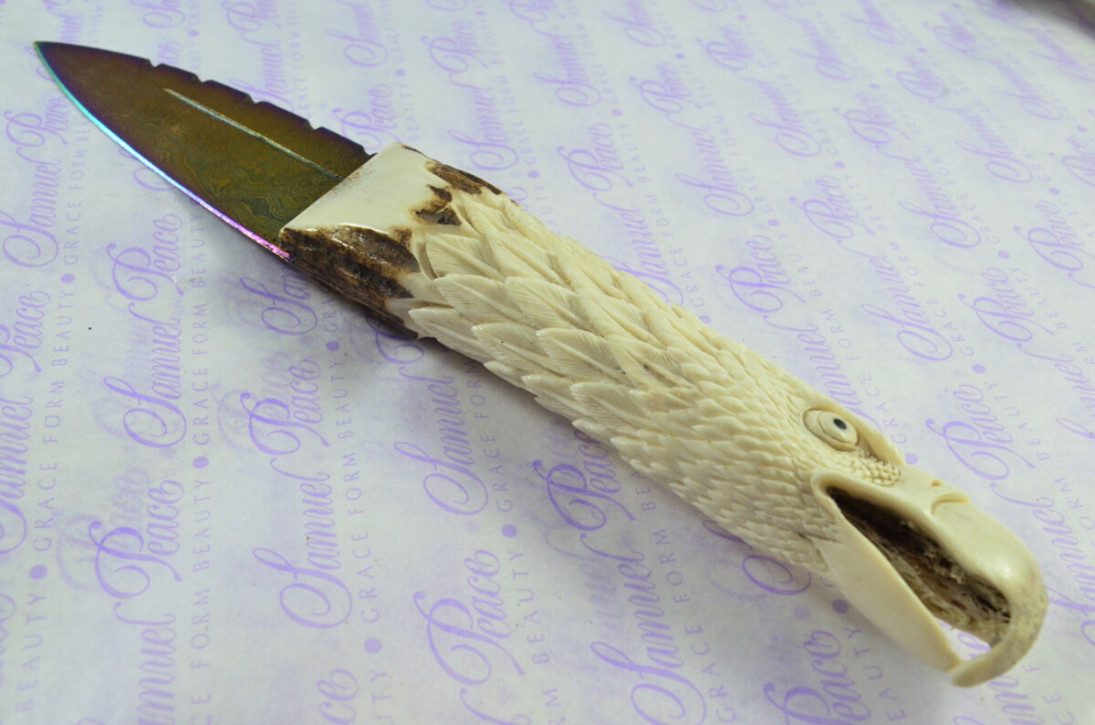 Amazing Bespoke Hand American Eagle Stag Horn Antler Handle Sgian Dubh Heat Treated Damascus Blade Sheffield England - Image 6