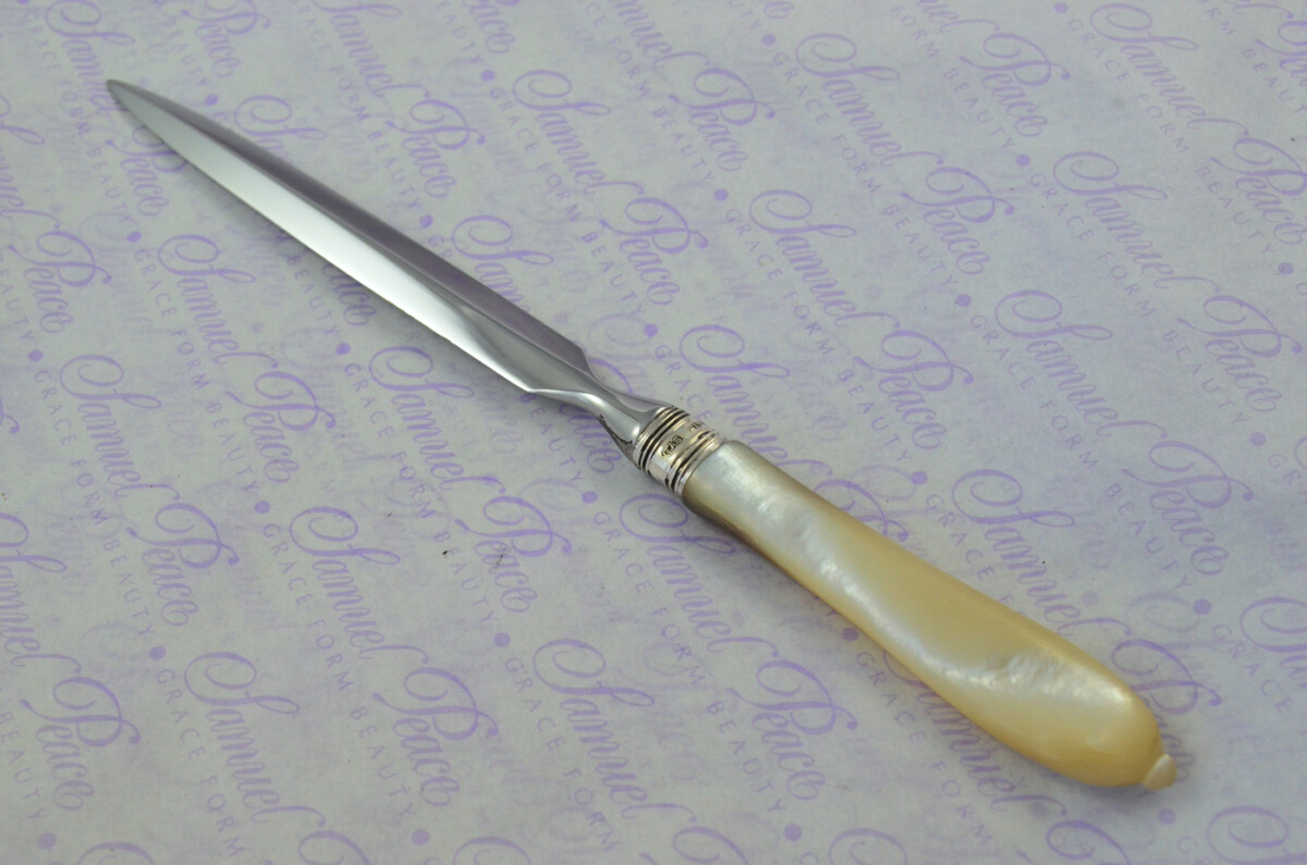 J. A. Scholes Carved Mother of Pearl Handled Letter Opener Sheffield 1896 Cased - Image 2