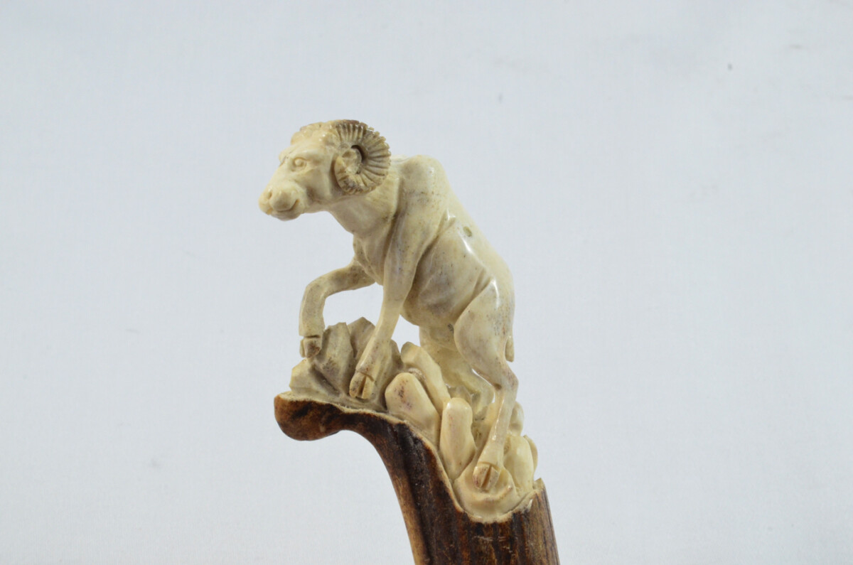 Ram Carved Walking Stick Cane Top Handle Stag Antler Horn Made Sheffield England - Image 6