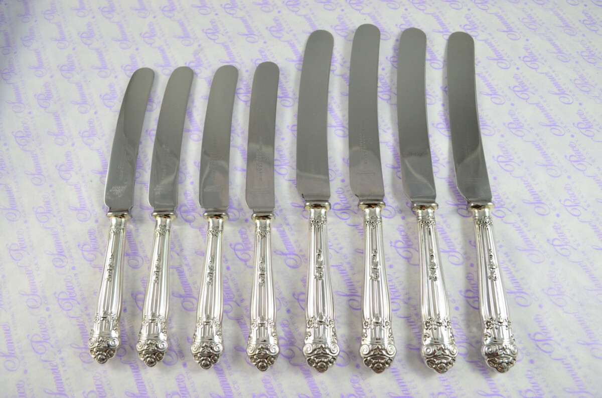 4 Table & 4 Dessert Knives Sterling Silver 1957 Ornate Pattern J Deakin & Sons Sheffield Assayed