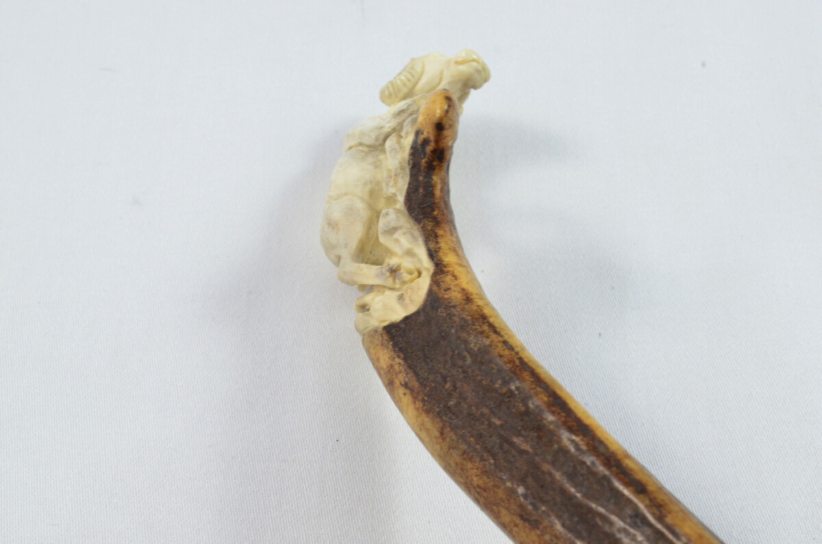 Ram Carved Walking Stick Cane Top Handle Stag Antler Horn Made Sheffield England - Image 3