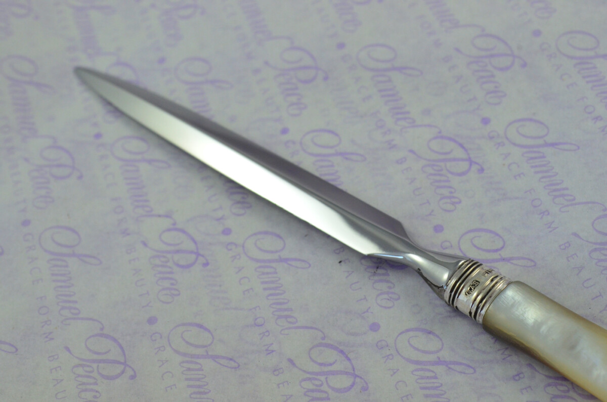 J. A. Scholes Carved Mother of Pearl Handled Letter Opener Sheffield 1896 Cased - Image 5