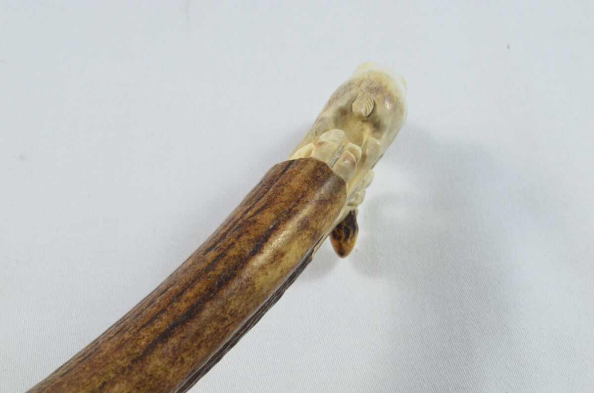 Ram Carved Walking Stick Cane Top Handle Stag Antler Horn Made Sheffield England - Image 4