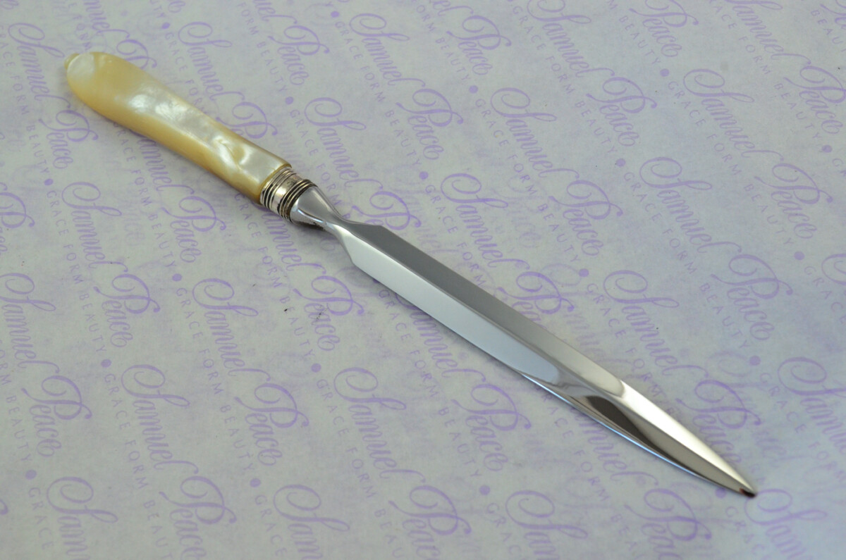 J. A. Scholes Carved Mother of Pearl Handled Letter Opener Sheffield 1896 Cased - Image 6