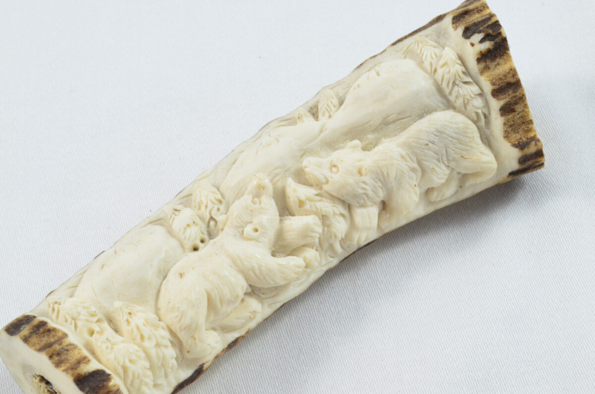 Bears Hand Carved Walking Stick Cane Top Handle Stag Antler Horn Made Sheffield England